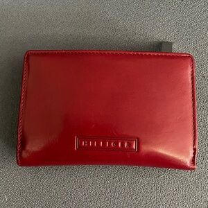 Tommy Hilfiger Red Leather Card Holder with Embossed Logo